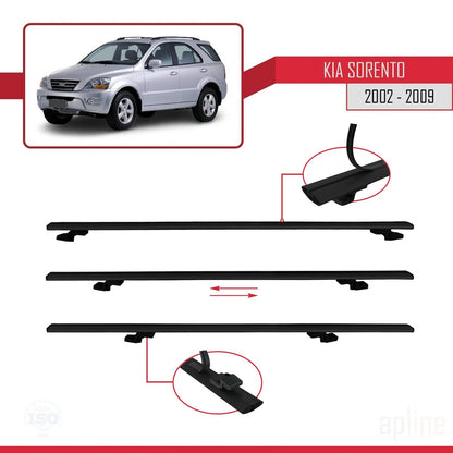 Compatible avec Kia Sorento (BL) 2002-2009 BASIC Model Barres de Toit Railing Porte-Bagages de Voiture Noir Aluminium 3 Barres