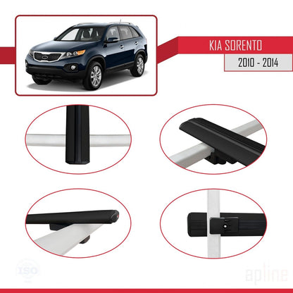 Compatible avec Kia Sorento 2 (XM) 2010-2014 BASIC Model Barres de Toit Railing Porte-Bagages de Voiture Noir Aluminium 3 Barres