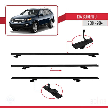 Compatible avec Kia Sorento 2 (XM) 2010-2014 BASIC Model Barres de Toit Railing Porte-Bagages de Voiture Noir Aluminium 2 Barres