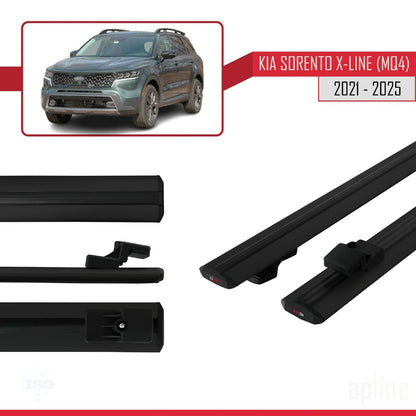 Compatible avec Kia Sorento 4 (MQ4) X-Line 2021-2025 BASIC Model Barres de Toit Railing Porte-Bagages de Voiture Noir Aluminium 2 Barres