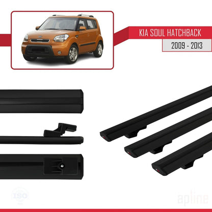 Compatible avec Kia Soul (AM) HB 2009-2013 BASIC Model Barres de Toit Railing Porte-Bagages de Voiture Noir Aluminium 3 Barres