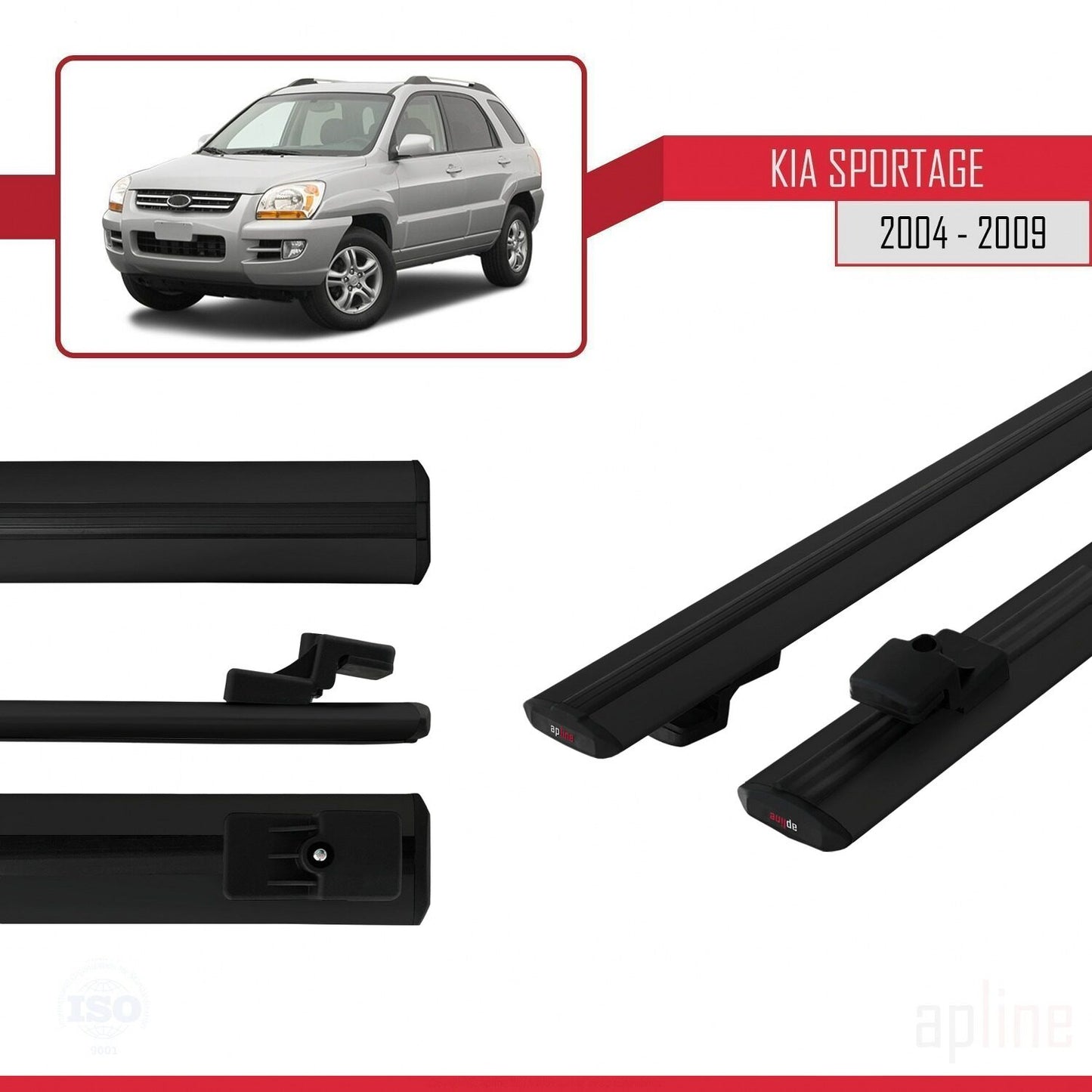 Compatible avec Kia Sportage 2 (JE) 2004-2009 BASIC Model Barres de Toit Railing Porte-Bagages de Voiture Noir Aluminium 2 Barres