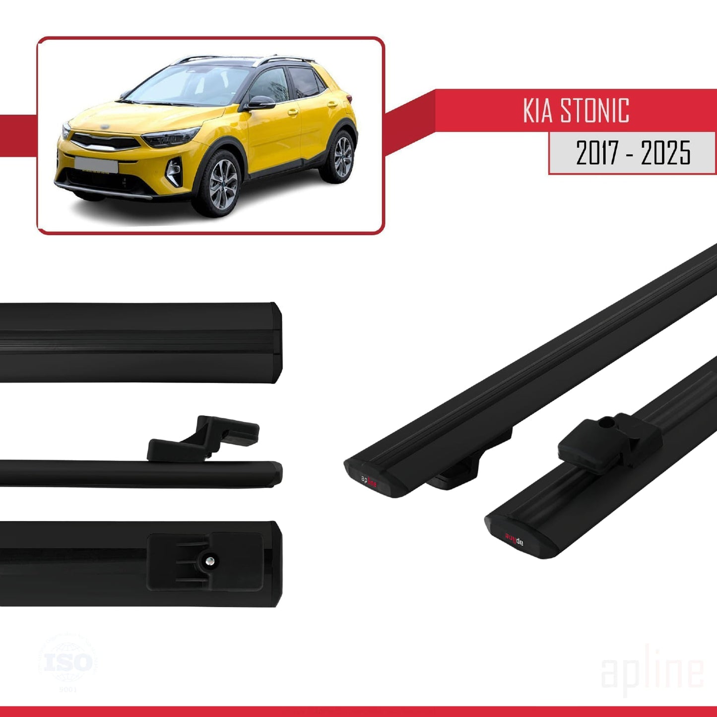 Compatible avec Kia Stonic 2017-2025 BASIC Model Barres de Toit Railing Porte-Bagages de Voiture Noir Aluminium 2 Barres
