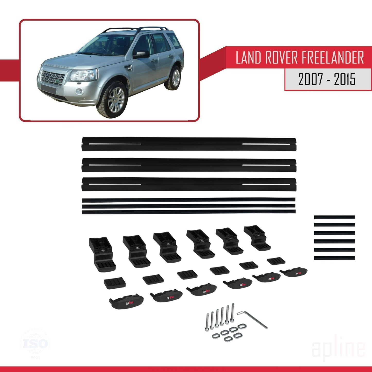 Compatible avec Land Rover Freelander 2 (L359) 2007-2015 BASIC Model Barres de Toit Railing Porte-Bagages de Voiture Noir Aluminium 3 Barres