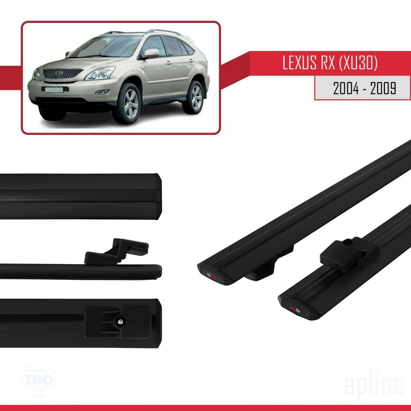 Compatible with Lexus RX 2 (XU30) 2004-2009 BASIC Model Car Roof Rack Cross Bar Black Aluminium 2 Bars