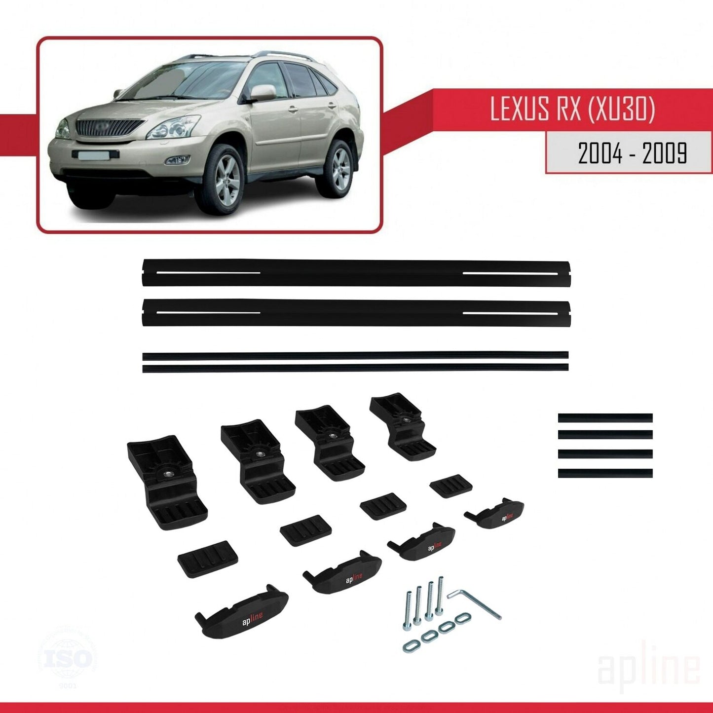Compatible with Lexus RX 2 (XU30) 2004-2009 BASIC Model Car Roof Rack Cross Bar Black Aluminium 2 Bars