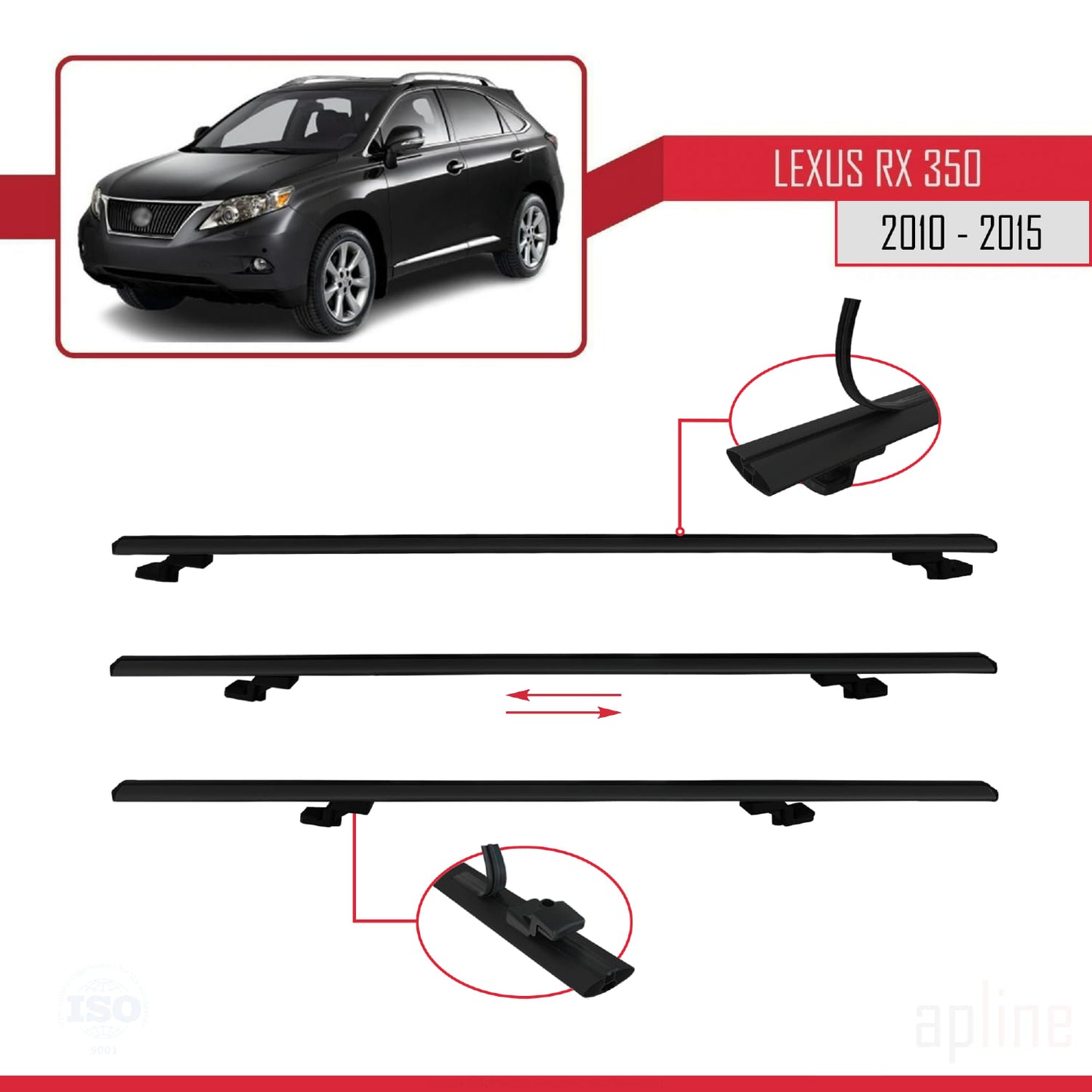 Compatible avec Lexus RX 3 (AL10) 2010-2015 BASIC Model Barres de Toit Railing Porte-Bagages de Voiture Noir Aluminium 2 Barres