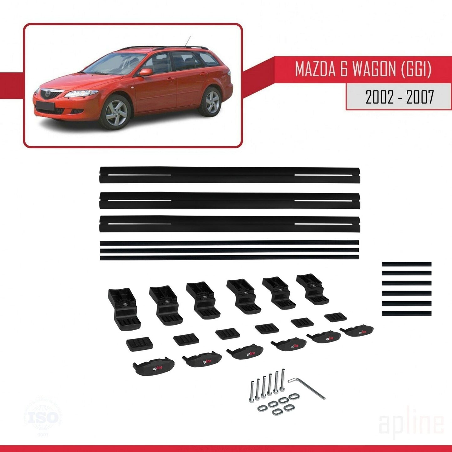 Compatible avec Mazda 6 I (GG1) 2002-2007 BASIC Model Barres de Toit Railing Porte-Bagages de Voiture Noir Aluminium 3 Barres