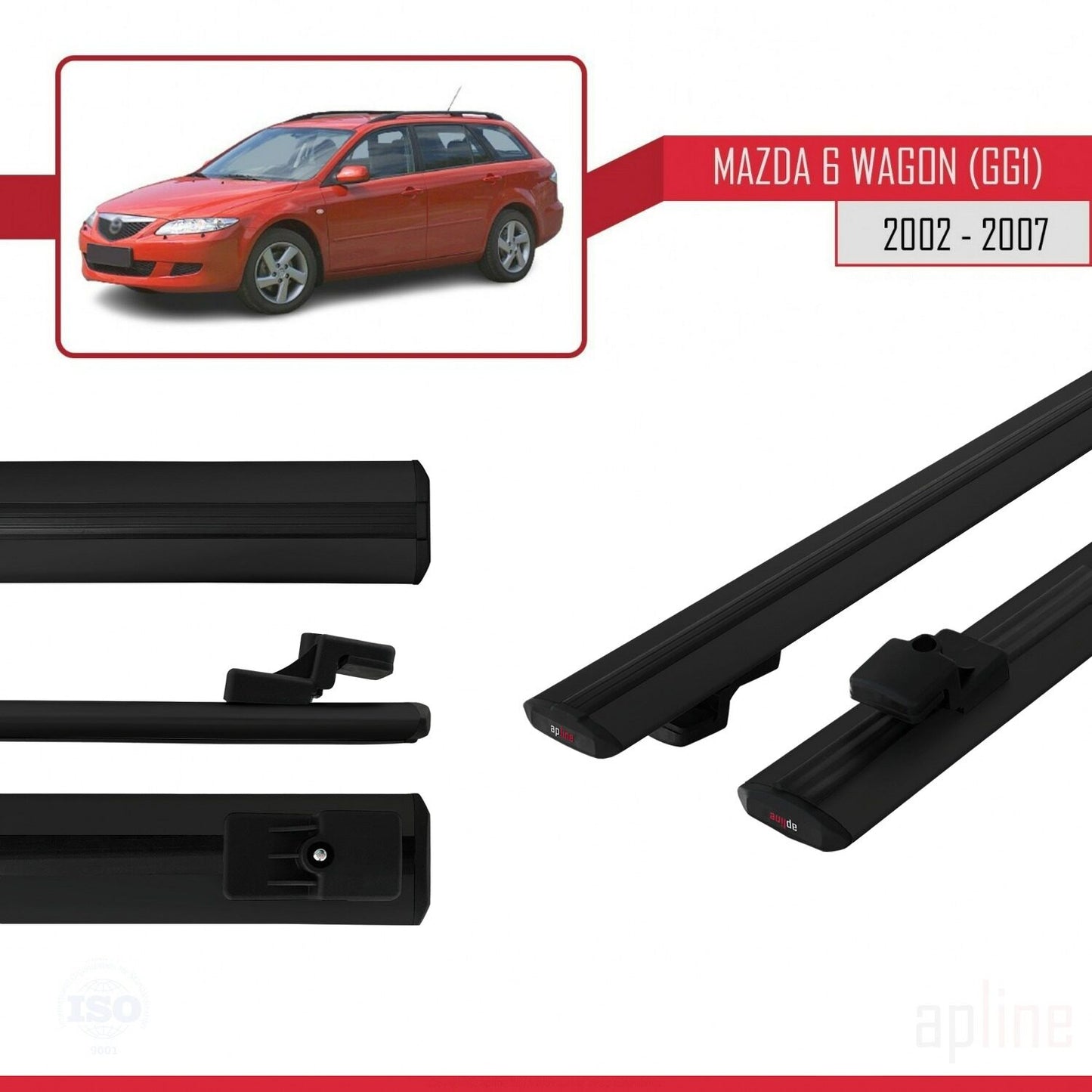 Compatible avec Mazda 6 I (GG1) 2002-2007 BASIC Model Barres de Toit Railing Porte-Bagages de Voiture Noir Aluminium 2 Barres