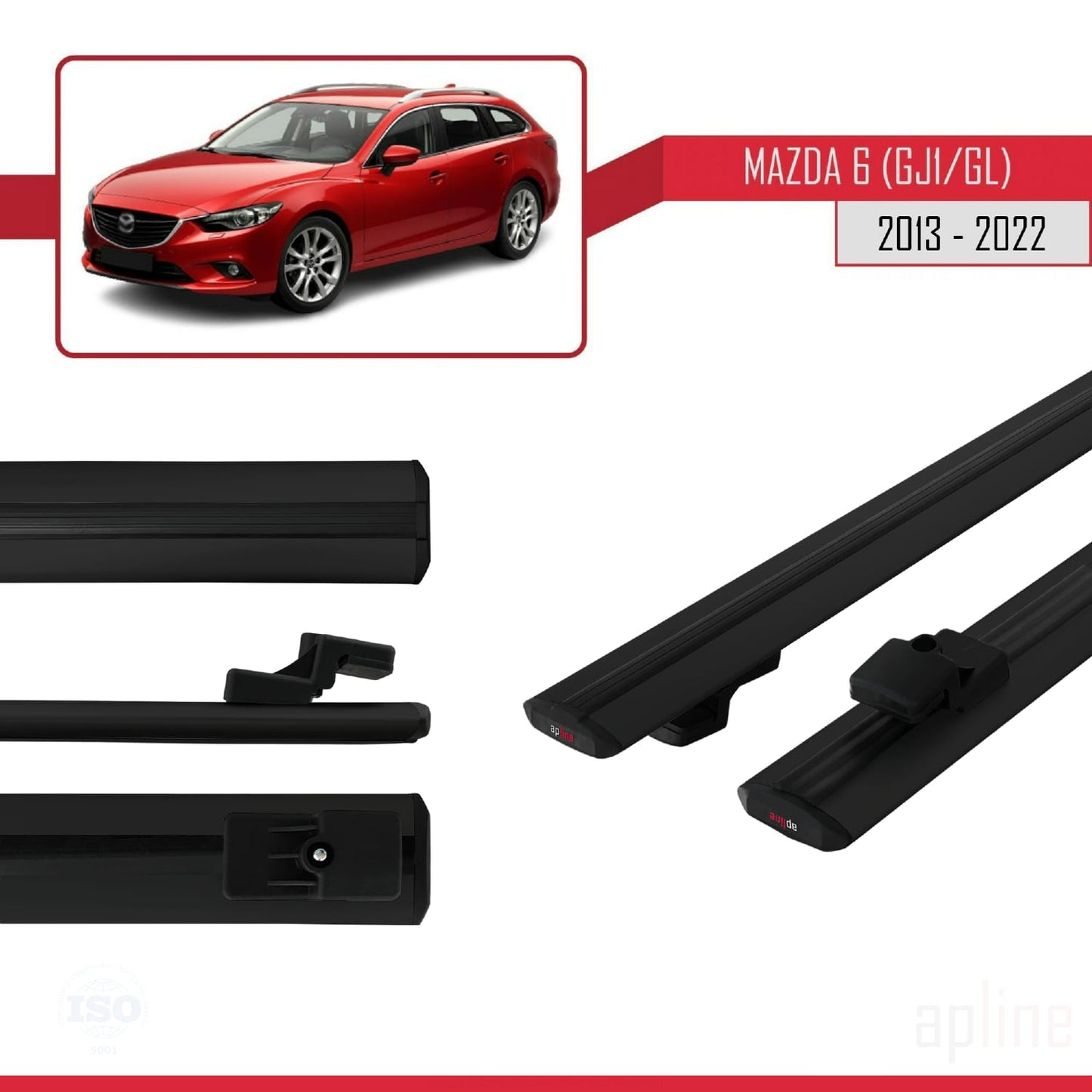 Compatible avec Mazda 6 III (GJ1/GL) 2013-2022 BASIC Model Barres de Toit Railing Porte-Bagages de Voiture Noir Aluminium 2 Barres