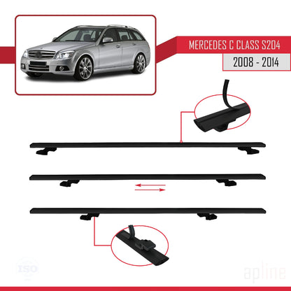 Compatible with Mercedes C Class 3 (S204) 2008-2014 BASIC Model Car Roof Rack Cross Bar Black Aluminium 3 Bars
