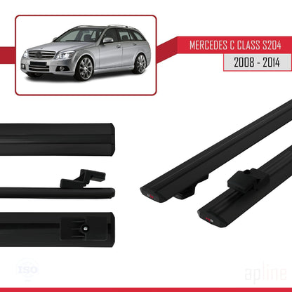 Compatible with Mercedes C Class 3 (S204) 2008-2014 BASIC Model Car Roof Rack Cross Bar Black Aluminium 2 Bars