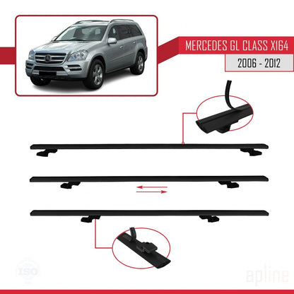 Compatible with Mercedes GL Class (X164) 2006-2012 BASIC Model Car Roof Rack Cross Bar Black Aluminium 2 Bars