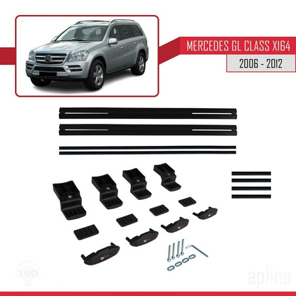 Compatible with Mercedes GL Class (X164) 2006-2012 BASIC Model Car Roof Rack Cross Bar Black Aluminium 2 Bars