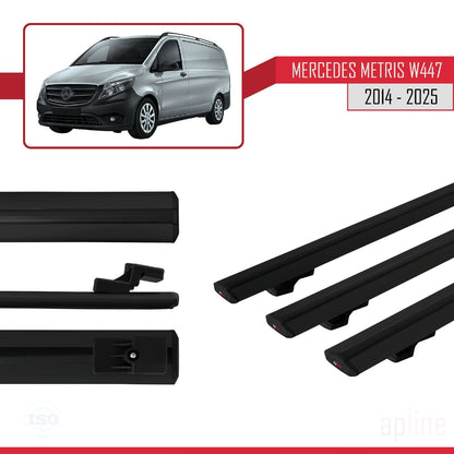 Compatible with Mercedes Metris (W447) 2014-2025 BASIC Model Car Roof Rack Cross Bar Black Aluminium 3 Bars