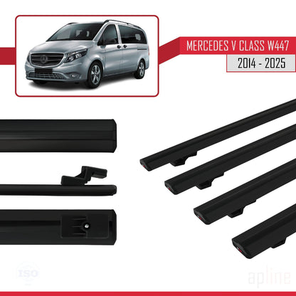 Compatible avec Mercedes Classe V 3 (W447) 2014-2025 BASIC Model Barres de Toit Railing Porte-Bagages de Voiture Noir Aluminium 4 Barres