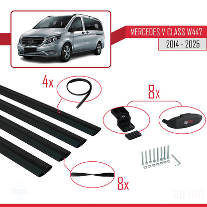 Compatible avec Mercedes Classe V 3 (W447) 2014-2025 BASIC Model Barres de Toit Railing Porte-Bagages de Voiture Noir Aluminium 4 Barres