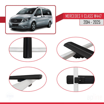 Compatible with Mercedes V Class 3 (W447) 2014-2025 BASIC Model Car Roof Rack Cross Bar Black Aluminium 2 Bars