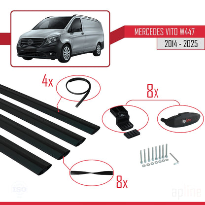 Compatible avec Mercedes Vito 3 (W447) 2014-2025 BASIC Model Barres de Toit Railing Porte-Bagages de Voiture Noir Aluminium 4 Barres