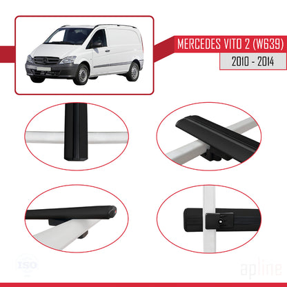 Compatible avec Mercedes Vito 2 (W639) Post-Facelift 2010-2014 BASIC Model Barres de Toit Railing Porte-Bagages de Voiture Noir Aluminium 3 Barres