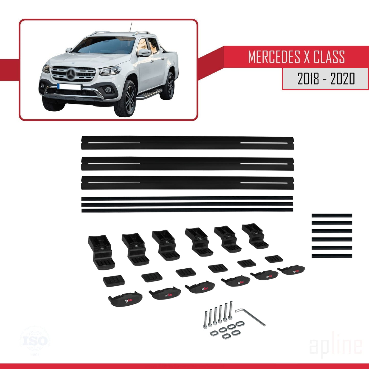 Compatible avec Mercedes Classe X (470) 2018-2020 BASIC Model Barres de Toit Railing Porte-Bagages de Voiture Noir Aluminium 3 Barres