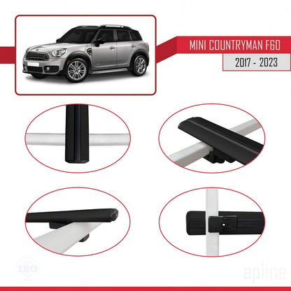 Compatible avec Mini Countryman 2 (F60) 2017-2023 BASIC Model Barres de Toit Railing Porte-Bagages de Voiture Noir Aluminium 2 Barres