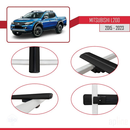 Compatible avec Mitsubishi L200 V 2015-2023 BASIC Model Barres de Toit Railing Porte-Bagages de Voiture Noir Aluminium 2 Barres