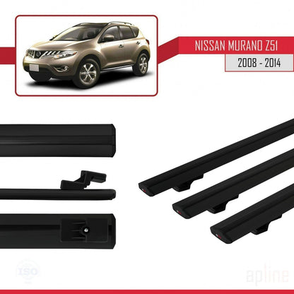 Compatible with Nissan Murano 2 (Z51) 2008-2014 BASIC Model Car Roof Rack Cross Bar Black Aluminium 3 Bars