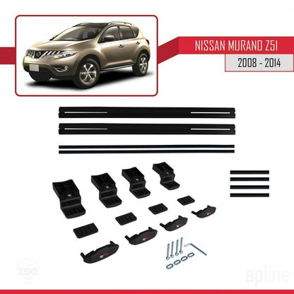 Compatible avec Nissan Murano 2 (Z51) 2008-2014 BASIC Model Barres de Toit Railing Porte-Bagages de Voiture Noir Aluminium 2 Barres