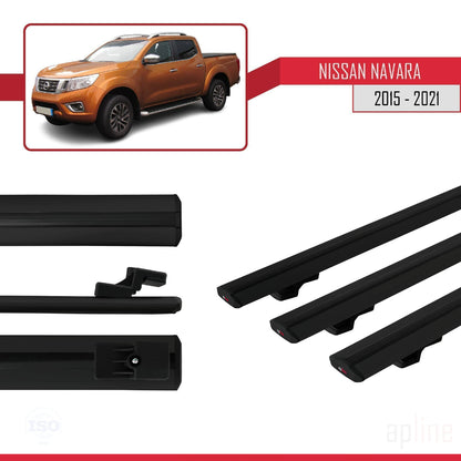 Compatible avec Nissan Navara 4 (D23) 2015-2021 BASIC Model Barres de Toit Railing Porte-Bagages de Voiture Noir Aluminium 3 Barres