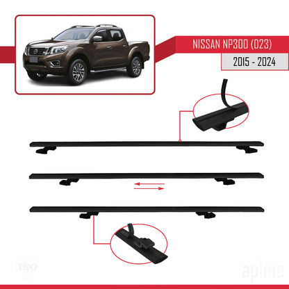 Compatible avec Nissan NP300 (D23) 2015-2021 BASIC Model Barres de Toit Railing Porte-Bagages de Voiture Noir Aluminium 3 Barres