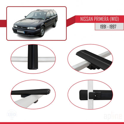 Compatible avec Nissan Primera (W10) Traveller 1991-1997 BASIC Model Barres de Toit Railing Porte-Bagages de Voiture Noir Aluminium 3 Barres