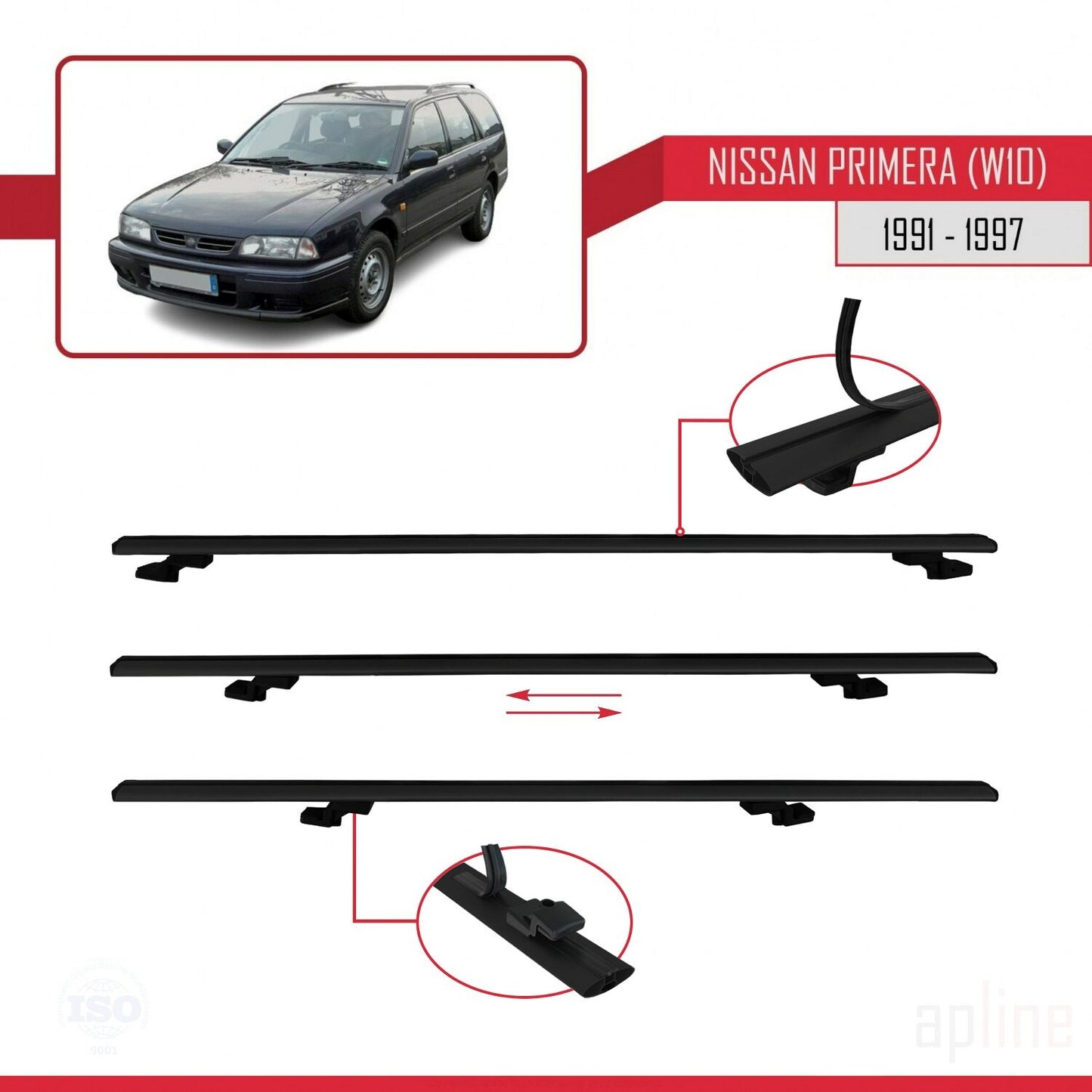 Compatible avec Nissan Primera (W10) Traveller 1991-1997 BASIC Model Barres de Toit Railing Porte-Bagages de Voiture Noir Aluminium 2 Barres