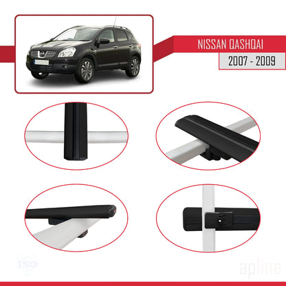 Compatible avec Nissan Qashqai (J10) Pre-Facelift 2007-2009 BASIC Model Barres de Toit Railing Porte-Bagages de Voiture Noir Aluminium 3 Barres