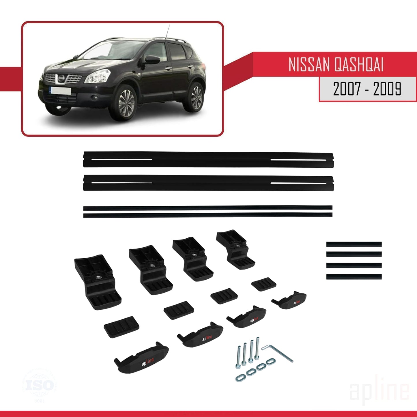 Compatible avec Nissan Qashqai (J10) Pre-Facelift 2007-2009 BASIC Model Barres de Toit Railing Porte-Bagages de Voiture Noir Aluminium 2 Barres