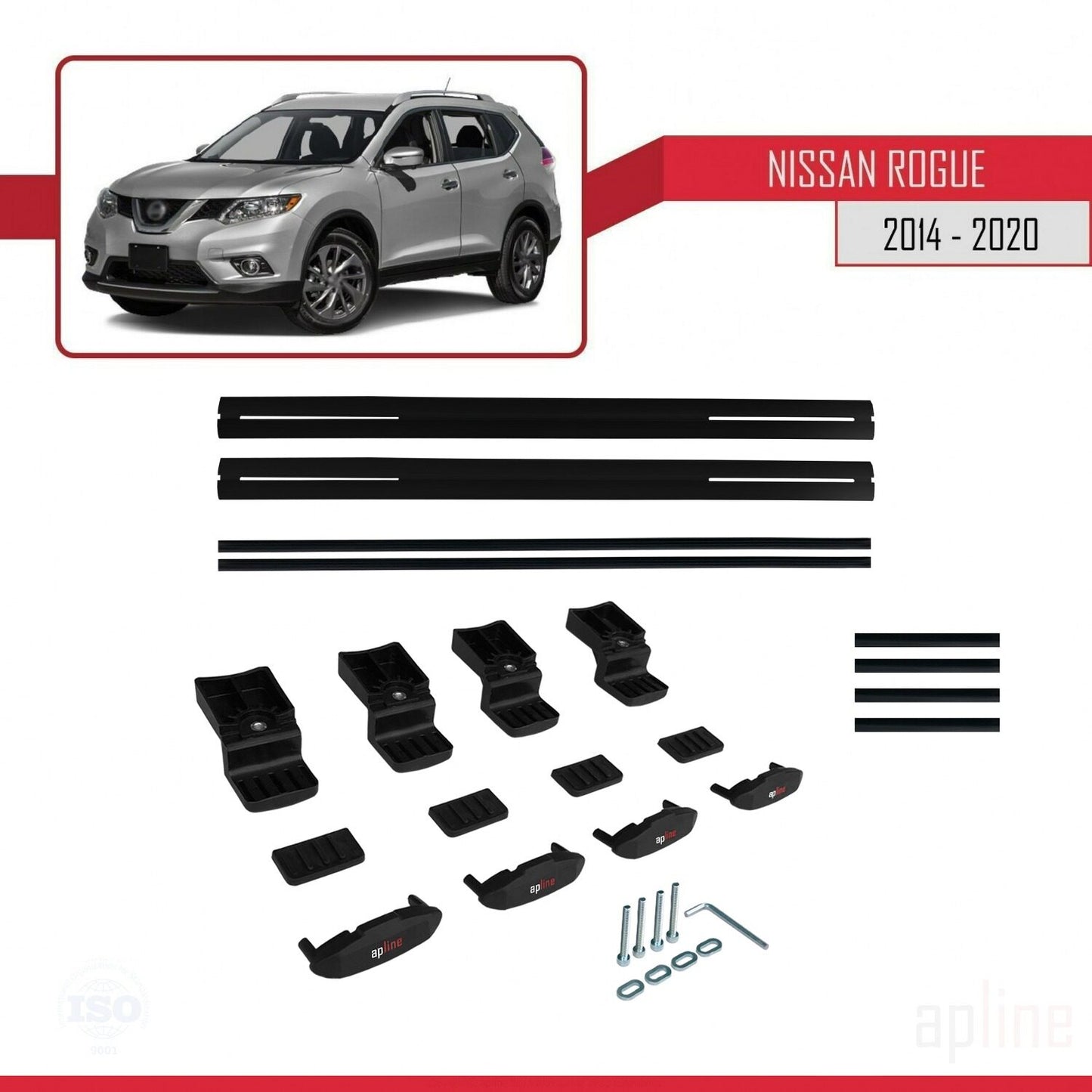 Compatible avec Nissan Rogue 2 (T32) 2014-2020 BASIC Model Barres de Toit Railing Porte-Bagages de Voiture Noir Aluminium 2 Barres