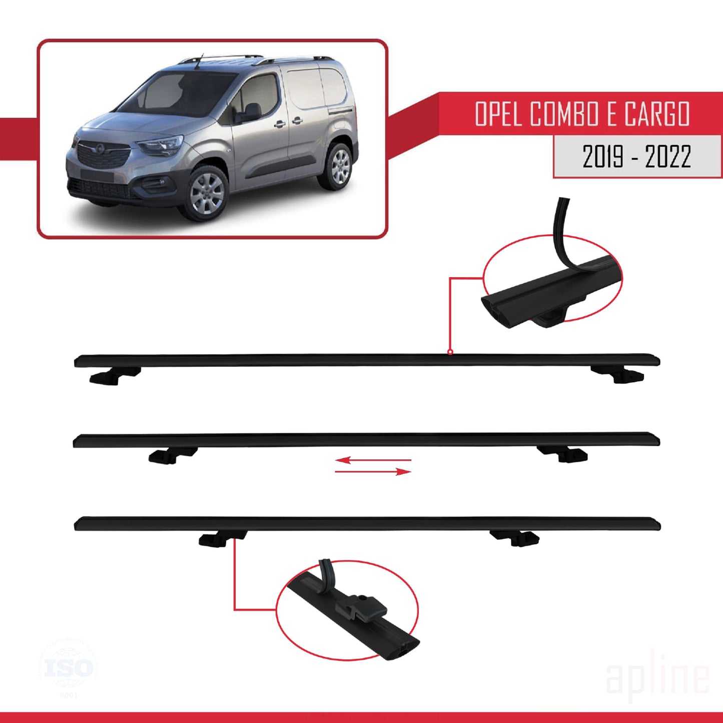 Compatible with Opel Combo E Cargo 2019-2022 BASIC Model Car Roof Rack Cross Bar Black Aluminium 4 Bars