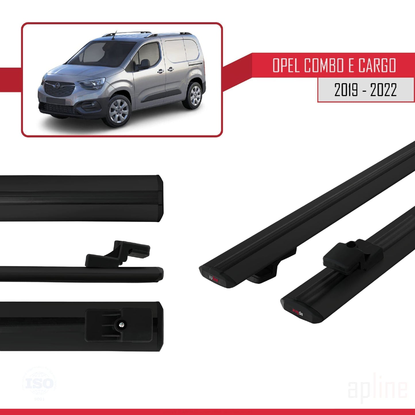 Compatible with Opel Combo E Cargo 2019-2022 BASIC Model Car Roof Rack Cross Bar Black Aluminium 2 Bars