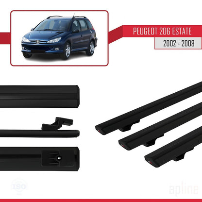 Compatible avec Peugeot 206 Break 2002-2008 BASIC Model Barres de Toit Railing Porte-Bagages de Voiture Noir Aluminium 3 Barres