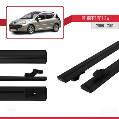 Compatible avec Peugeot 207 Break 2006-2014 BASIC Model Barres de Toit Railing Porte-Bagages de Voiture Noir Aluminium 2 Barres