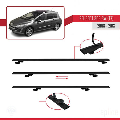 Compatible with Peugeot 308 (T7) SW 2008-2013 BASIC Model Car Roof Rack Cross Bar Black Aluminium 3 Bars