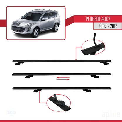 Compatible with Peugeot 4007 2007-2012 BASIC Model Car Roof Rack Cross Bar Black Aluminium 3 Bars