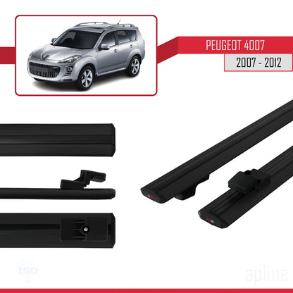 Compatible with Peugeot 4007 2007-2012 BASIC Model Car Roof Rack Cross Bar Black Aluminium 2 Bars