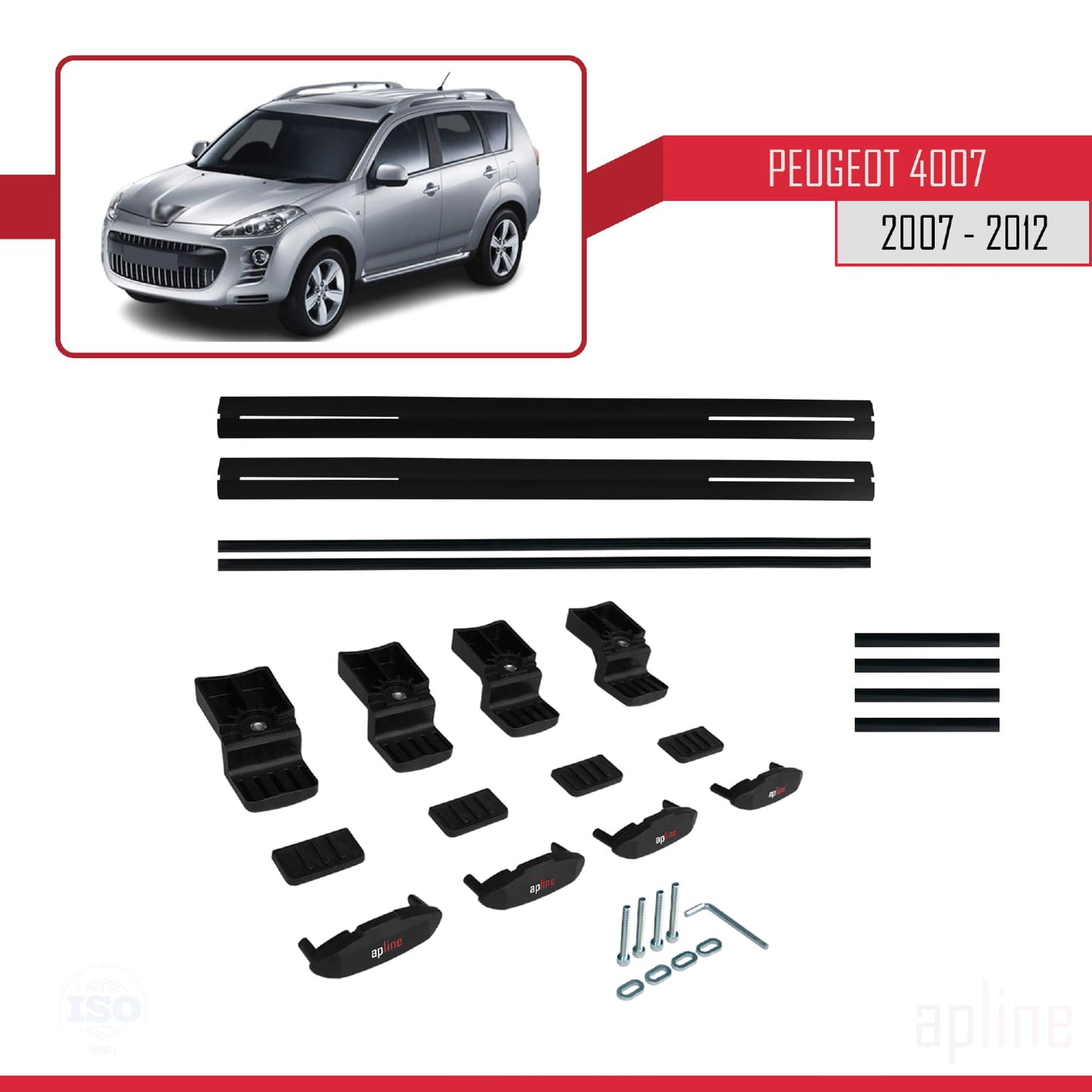 Compatible with Peugeot 4007 2007-2012 BASIC Model Car Roof Rack Cross Bar Black Aluminium 2 Bars