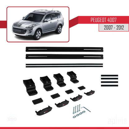 Compatible with Peugeot 4007 2007-2012 BASIC Model Car Roof Rack Cross Bar Black Aluminium 2 Bars
