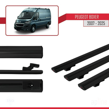 Compatible avec Peugeot Boxer 2 2007-2025 BASIC Model Barres de Toit Railing Porte-Bagages de Voiture Noir Aluminium 3 Barres