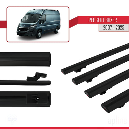 Compatible avec Peugeot Boxer 2 2007-2025 BASIC Model Barres de Toit Railing Porte-Bagages de Voiture Noir Aluminium 4 Barres