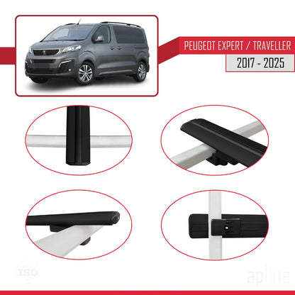 Compatible avec Peugeot Expert 3 Traveller 2017-2025 BASIC Model Barres de Toit Railing Porte-Bagages de Voiture Noir Aluminium 2 Barres