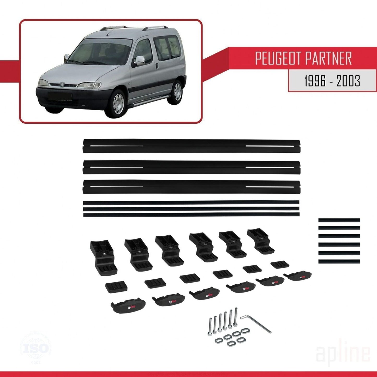 Compatible avec Peugeot Partner Pre-Facelift 1996-2003 BASIC Model Barres de Toit Railing Porte-Bagages de Voiture Noir Aluminium 3 Barres