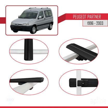 Compatible avec Peugeot Partner Pre-Facelift 1996-2003 BASIC Model Barres de Toit Railing Porte-Bagages de Voiture Noir Aluminium 4 Barres